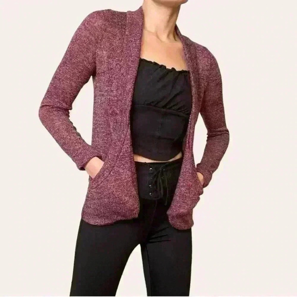 Kirra Purple Open Front Cardigan Sweater Size Large Long Cuffed Sleeve Pockets - Picture 6 of 14